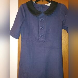 Boden Elegant Navy Dress with Black Collar